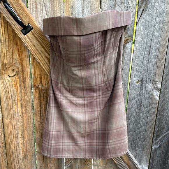 With Jean Chloe Corset Dress Brown Plaid Strapless Small - Picture 2 of 6